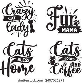 Funny Cat  Bundle, Cat bundle, cat designs, Cat lady bundle, crazy dog lady design, animals vector, Silhouette
