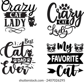 Funny Cat  Bundle, Cat bundle, cat designs, Cat lady bundle, crazy dog lady design, animals vector, Silhouette