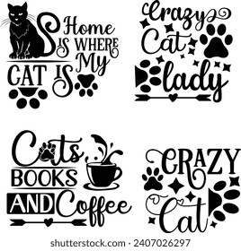 Funny Cat  Bundle, Cat bundle, cat designs, Cat lady bundle, crazy dog lady design, animals vector, Silhouette