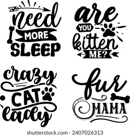Funny Cat Bundle, Cat bundle, diseños de gatos, Cat Lady Bundle, diseño de dama de perro loco, vector de animales, Silhouette