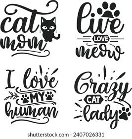 Funny Cat  Bundle, Cat bundle, cat designs, Cat lady bundle, crazy dog lady design, animals vector, Silhouette