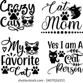 Funny Cat  Bundle, Cat bundle, cat designs, Cat lady bundle, crazy dog lady design, animals vector, Silhouette