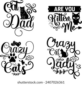 Funny Cat  Bundle, Cat bundle, cat designs, Cat lady bundle, crazy dog lady design, animals vector, Silhouette