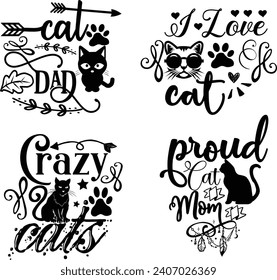 Funny Cat  Bundle, Cat bundle, cat designs, Cat lady bundle, crazy dog lady design, animals vector, Silhouette