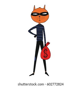 Funny cat burglar on a white background. Youth style.
