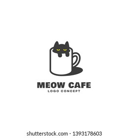 Funny cat cafe logo design template. Vector illustration.