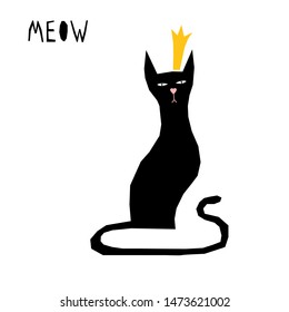 Funny cat  card template. Abstract cute childihs craft cat illustration for design birthday card, bag print, pet shop advertising, veterinary clinic poster, kids room etc.