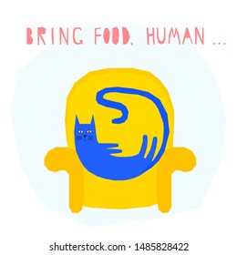 Funny cat  card template. Abstract cute childihs craft cat illustration for design birthday card, bag print, pet shop advertising, veterinary clinic poster, kids room etc.