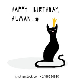 Funny cat  card template. Abstract cute childihs craft cat illustration for design birthday card, bag print, pet shop advertising, veterinary clinic poster, kids room etc.