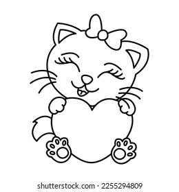 Funny cat cartoon characters vector illustration. For kids coloring book.