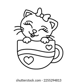 Funny cat cartoon characters vector illustration. For kids coloring book.