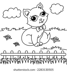 Funny cat cartoon characters vector illustration. For kids coloring book.