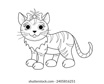 Funny cat cartoon characters vector illustration. For kids coloring book.