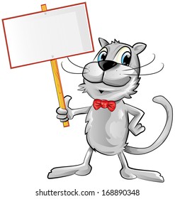 funny cat cartoon with signboard  