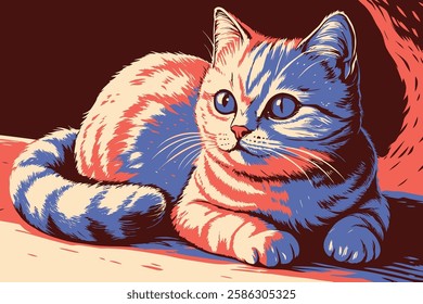 funny cat cartoon vector with beautiful eyes