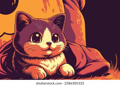 funny cat cartoon vector with beautiful eyes
