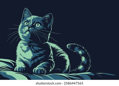 funny cat cartoon vector with beautiful eyes