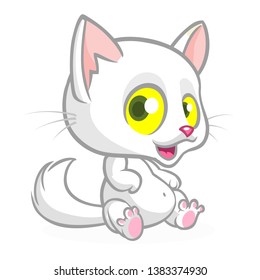 Funny cat cartoon waving with funny exciting expression. Vector illustration