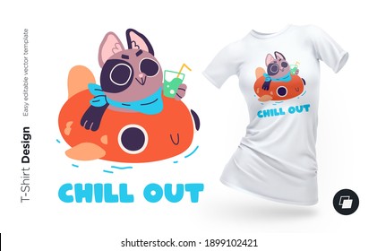 Funny cat character. Print for clothes, posters or souvenirs. Vector illustration