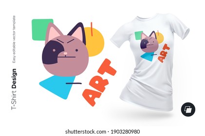 Carácter gracioso de gato. Imprimir para ropa, afiches o recuerdos. Ilustración del vector