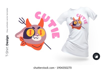 Funny cat character. Print for clothes, posters or souvenirs. Vector illustration