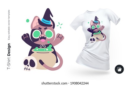 Carácter gracioso de gato. Imprimir para ropa, afiches o recuerdos. Ilustración del vector