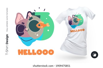 Funny cat character. Print for clothes, posters or souvenirs. Vector illustration
