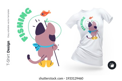 Funny cat character. Print for clothes, posters or souvenirs. Vector illustration