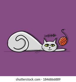 Funny cat character, sketch for your design. Vector illustration