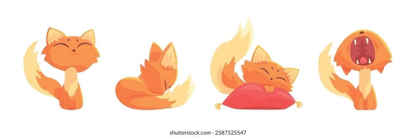 Funny Cat Character Tame Pet with Tail and Cute Snout Vector Set