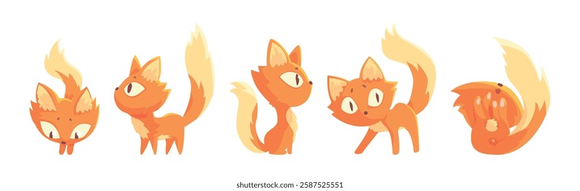 Funny Cat Character Tame Pet with Tail and Cute Snout Vector Set