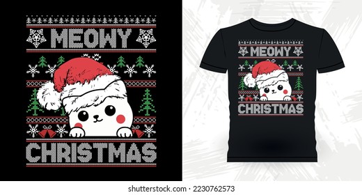 Funny Cat Christmas Ugly Sweater T-shirt Design