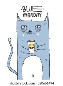 Funny Cat With  Coffee Mug. 