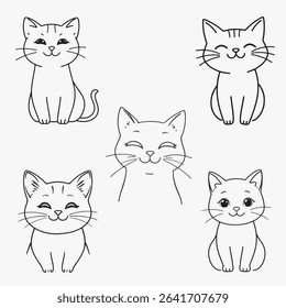 Funny Cat Collection Vector Illustration Set