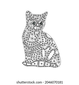 Funny Cat Coloring Page. Adult coloring book page. Antristress freehand drawing with doodle and sketch elements. good Illustrations 