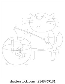 Funny cat coloring page of children book coloring page