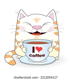 Funny cat with a cup of coffee