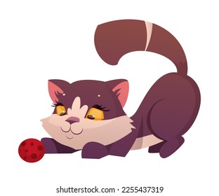 Funny Cat with Cute Snout as Domestic Pet Playing with Ball Vector Illustration