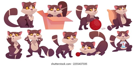 Funny Cat with Cute Snout as Domestic Pet Vector Set