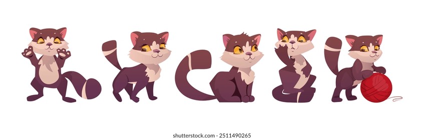 Funny Cat with Cute Snout as Domestic Pet Vector Set