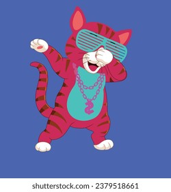 funny cat dabbing cartoon wearing sunglasses hat 