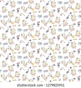 Funny cat in different expressions seamless pattern