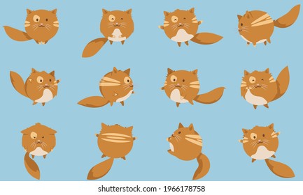 Funny cat in different poses. Cute pet in cartoon style.