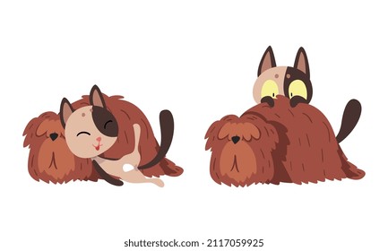 Funny Cat And Dog Best Friend Buddy Up With Each Other Vector Set