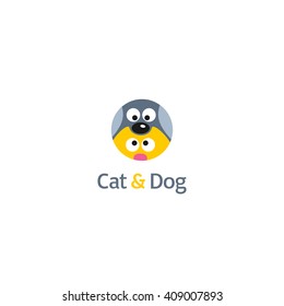 Funny cat and dog logo template. Vector cartoon illustration. 