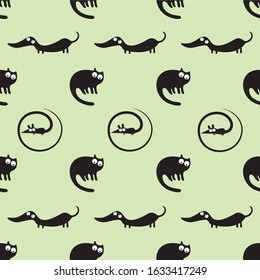 Funny cat, dog and mouse seamless vector pattern