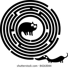 Funny cat, dog and round maze