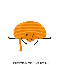 Funny cat doing yoga. Art character isolated on white for your design. Vector illustration