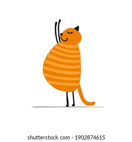 Funny cat doing yoga. Art character isolated on white for your design. Vector illustration