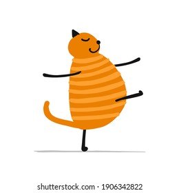 Funny cat doing yoga. Art character isolated on white for your design. Vector illustration